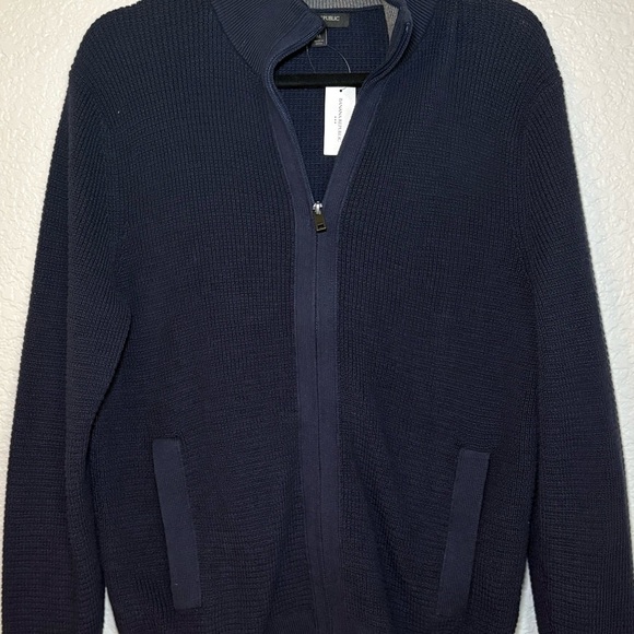 NWT Banana Republic Navy Knit Sweater Zip Long Sleeve Mens Medium - Picture 6 of 8